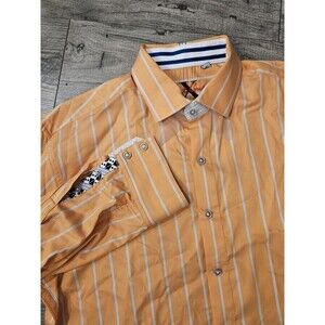Robert Graham X Orange Blue Stripe Men's Long Sleeve Button Up Shirt Size XL
